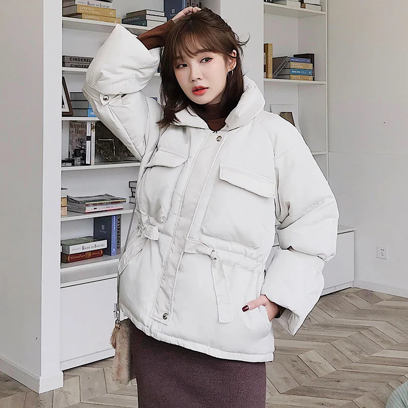 

Women winter jackets parkas 2019 Fashion Thick warm Lantern sleeve tops jackets Slim solid sweet jackets for female Parkas