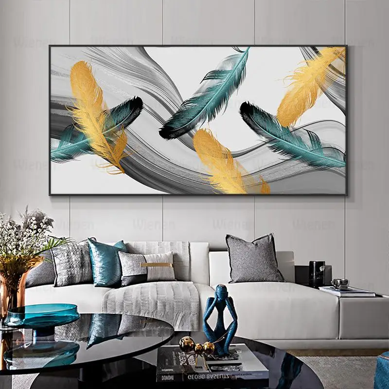 Постер на холсте с изображением листьев гинкго и перьев