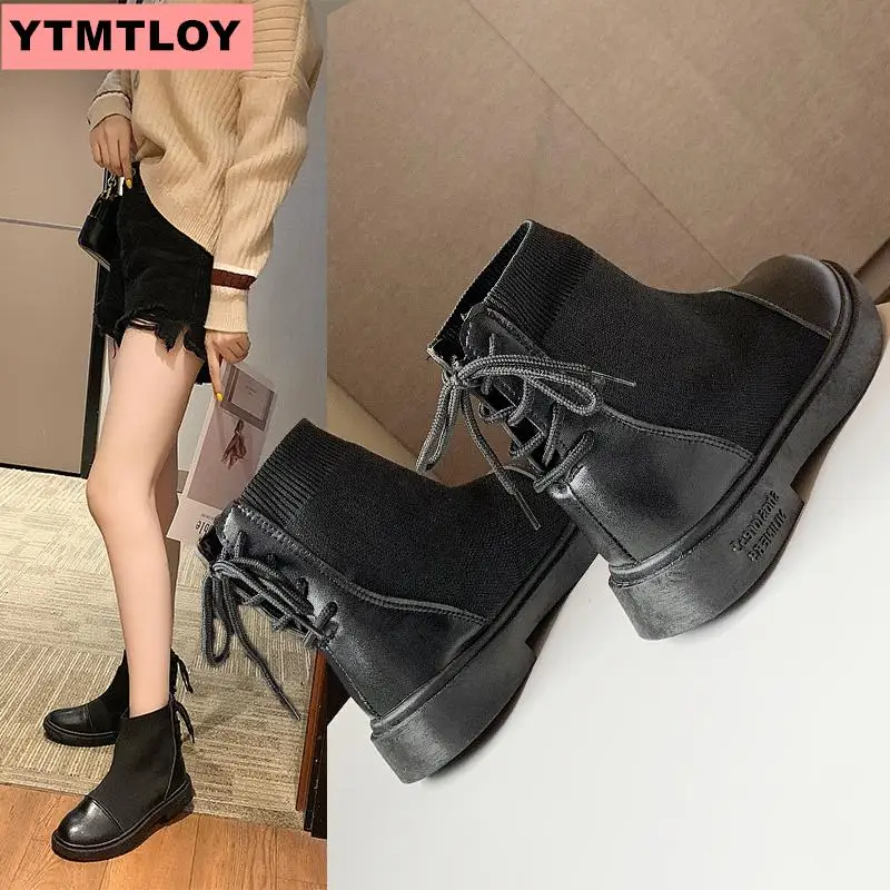 Женские ботильоны из искусственной кожи с круглым носком на ремешке черные для