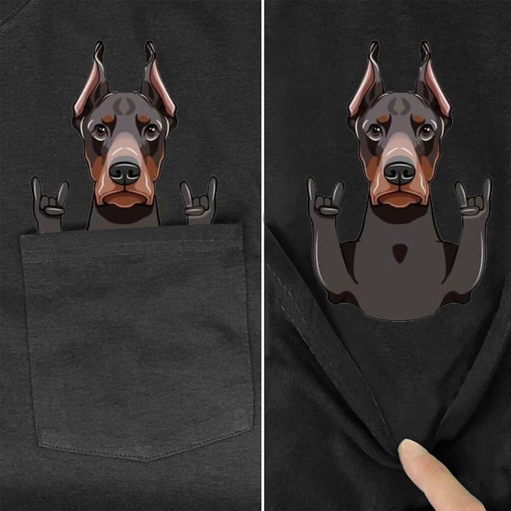 

CLOOCL Funny T-Shirt Fashion Brand Summer Pocket Doberman Dog Printed T-shirt Men's for Women Shirts Hip Hop Tops Cotton Tees