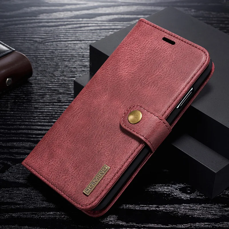 Роскошный чехол из натуральной кожи для Apple IPhone X XS 6S 7 8 Plus SE 11 Pro Max XR откидной Магнитный чехол-бумажник для телефона съёмный корпус - Цвет: Красный