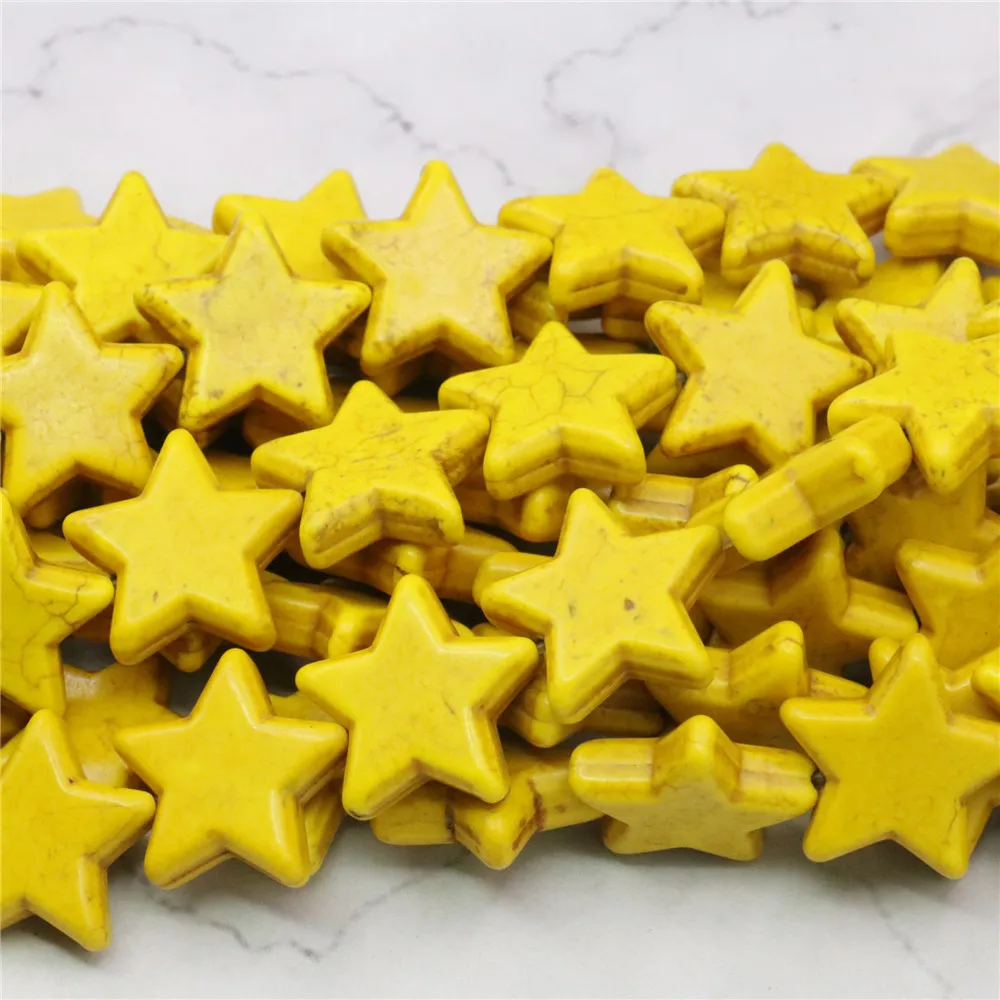 

30mm Accessories Yellow Star Turkey Turquoised Stone Loose Beads Stone DIY Howlite 15inch Gifts For Women Jewelry Making Design