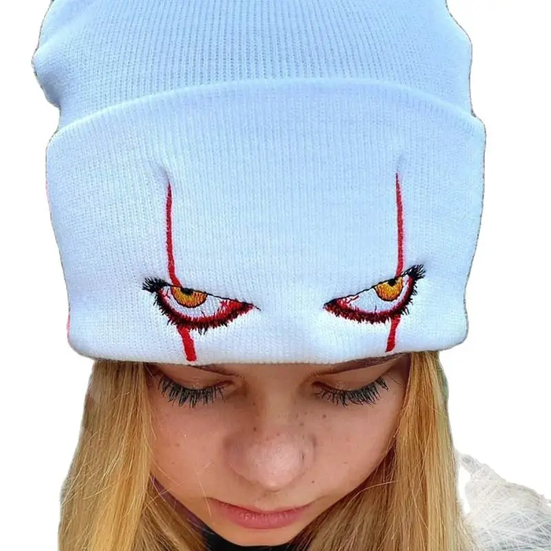 

Devil Eyes Knitted Hat 2021 Autumn And Winter Christmas Gift Windproof Warmth Scary Clown Eye Embroidery Beanie Hat Unisex