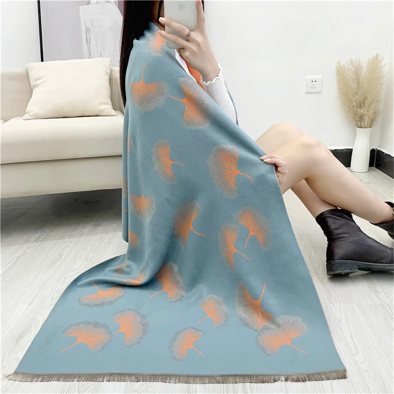

Designer Women's Autumn Winter Thick Leaf Female Scarf Warm Knitted Women Luxury Scarves Cashmere Shawls Fashion Accessories