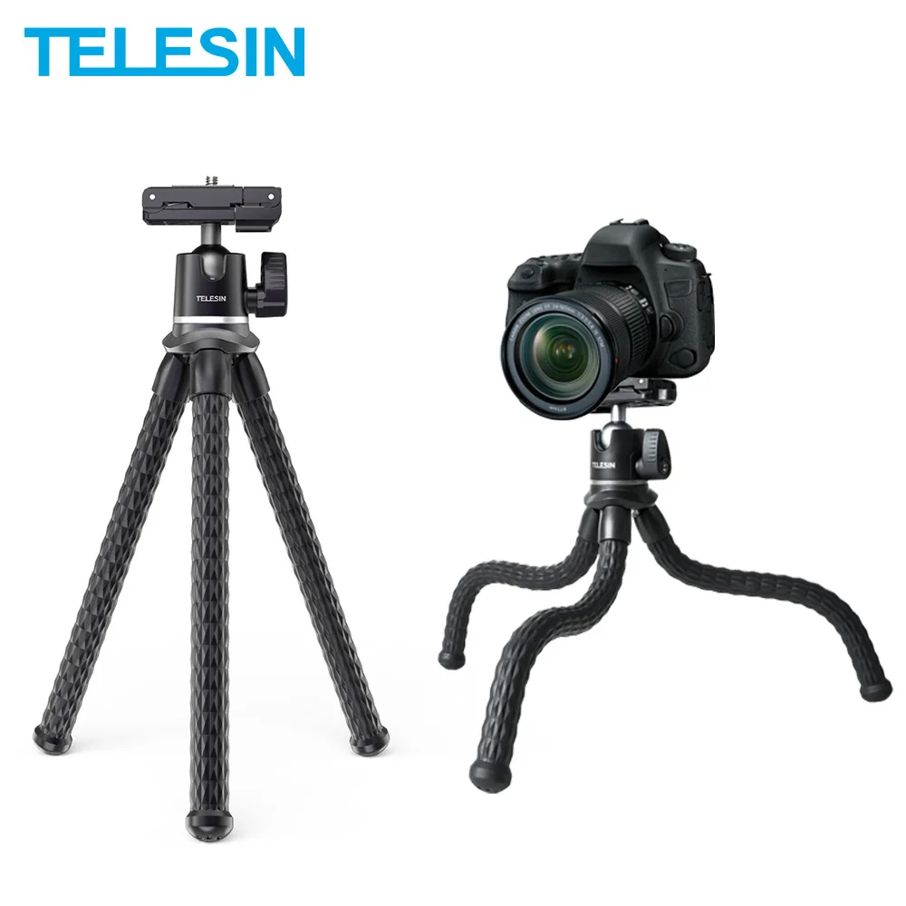 

TELESIN Travel Flexible Octopus for Smartphone DSLR SLR Vlog Tripod for Gopro Camera iPhone Huawei Portable 2 in 1 Tripod