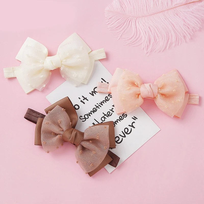 

Sweet Toddlers Elastic Bow Knot Girls Bow Hair Accessories Infant Newborn Bows Headband Toddlers Mesh Children Mesh Hairband Hot