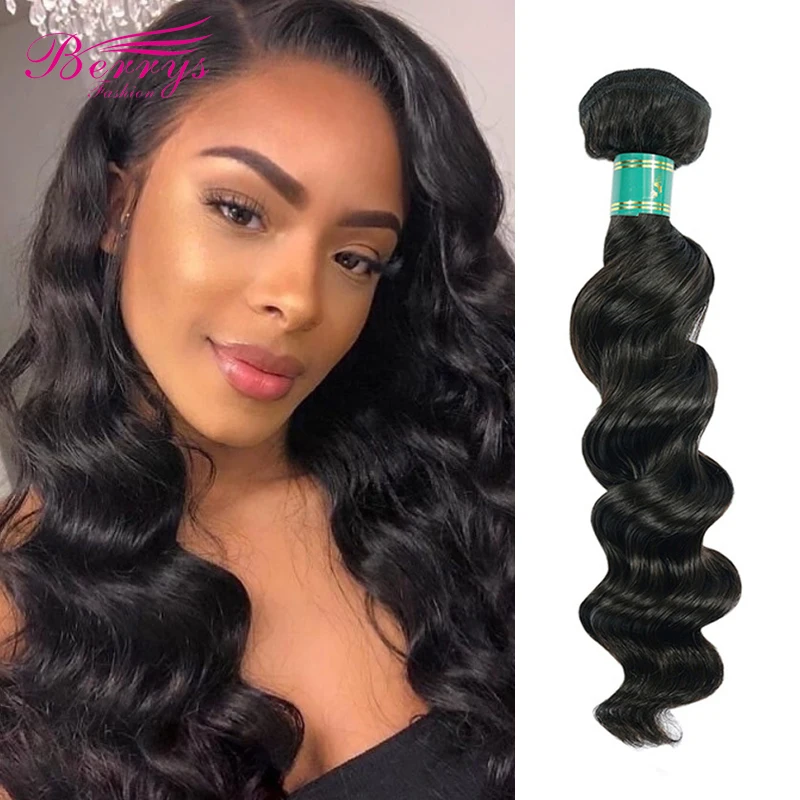 [Berrys Fashion] Peruvian virgin hair Weave Loose Wave Hair Extension 1 3 4pcs/Lot 100% Unprocessed Human Hair Bundles Hair Weft