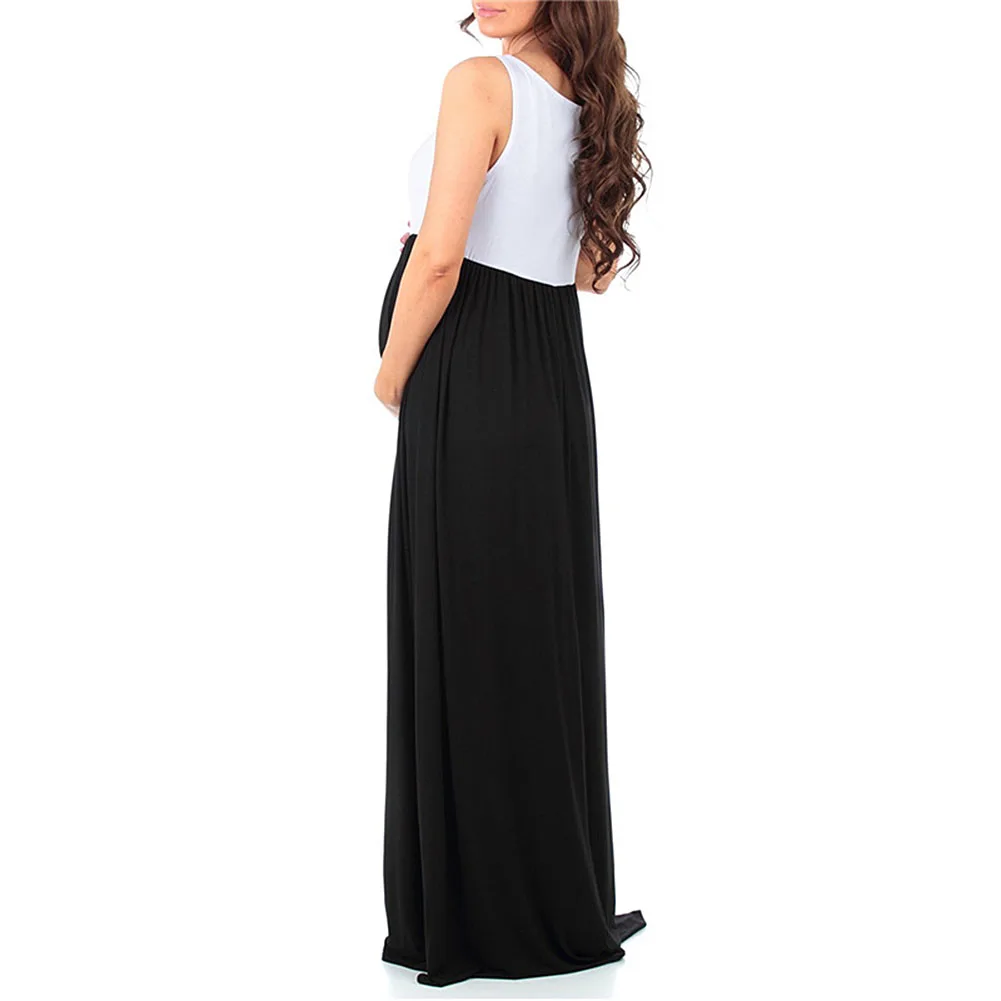 

Maternity Dresses Long Skirt Sundress Stitching Sleeveless Women Summer Maxi Big Swing Casual Pregnant Clothe