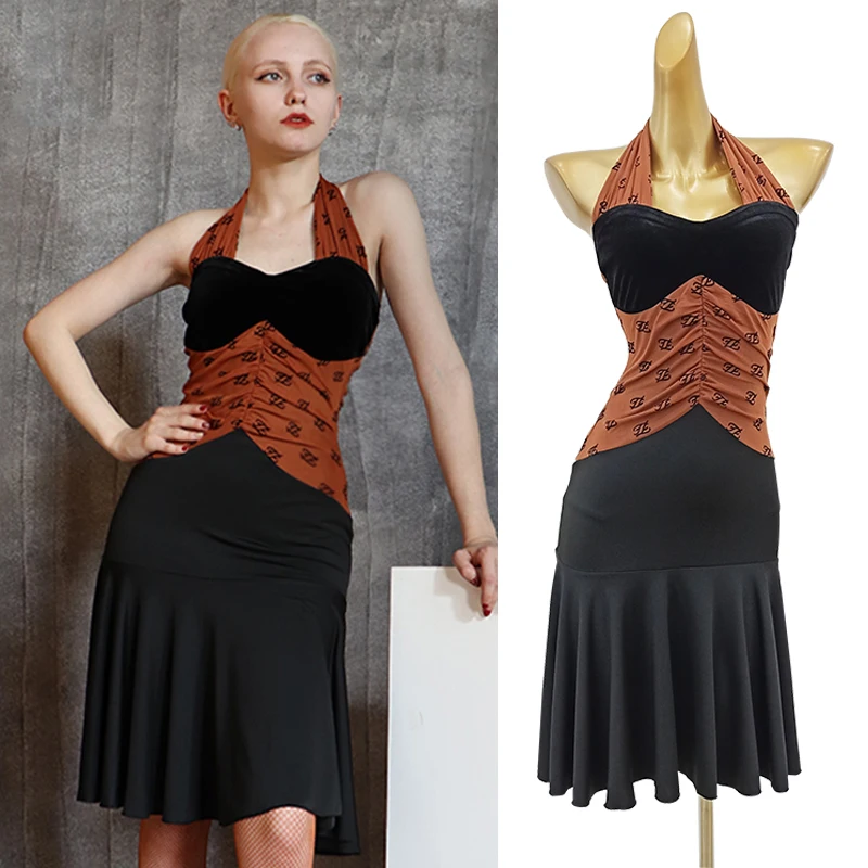 

Summer Latin Dance Dress Backless Practice Clothes Women Party Prom Sexy Dress Tango Costume Rumba Salsa Dress Halter VDB3291