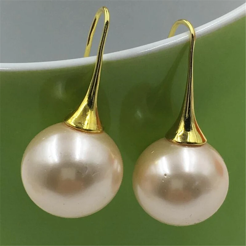 

16mm pink Shell Pearl Earrings With 18k Ear Hook Gorgeous Beads Fashion Hand-made TwoPin Party Mesmerizing Luxury Elegant