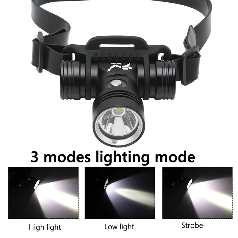 

Налобный фонарь для дайвинга, 18650 лм, суперъяркий налобный фонарь для кемпинга, походов, рыбалки, водонепроницаемый налобный фонарь с 1 батар...