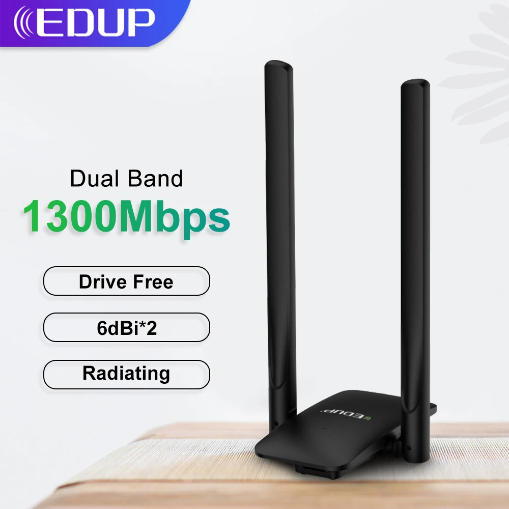 Беспроводной Wi-Fi адаптер EDUP 1300 Мбит/с USB3.0 сетевая карта 2 4G и 5 8G двухдиапазонный