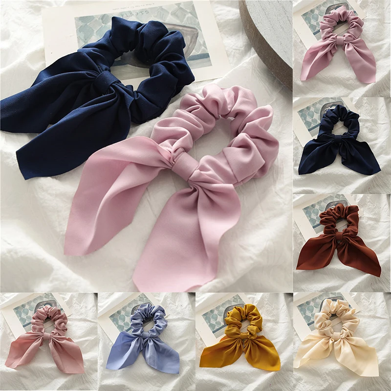 

Rabbit Ears Scrunchies For Girls Satin Elastic Hair Band Candy Color Hair Tie Ribbon Hairband Ponytail Scarf Hair Rope New