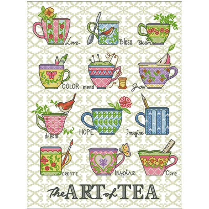 

The art of tea patterns Counted Cross Stitch 11CT 14CT 18CT DIY Cross Stitch Kits Embroidery Needlework Sets home decor