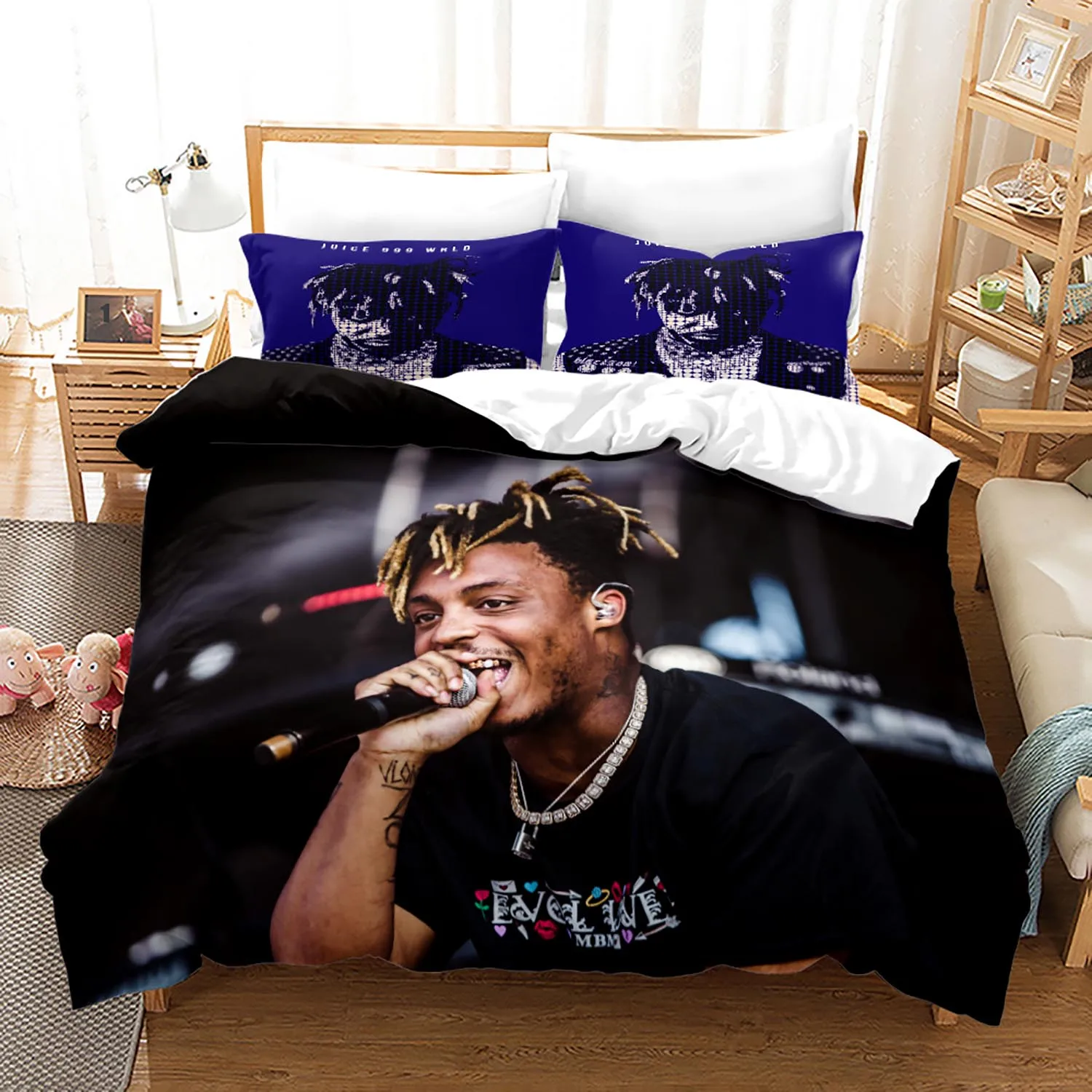 

Комплект постельного белья Juice Wrld, односпальный Комплект постельного белья, двуспальный, Королевский размер, со звездами, Juice Wrld, Aldult, для дет...