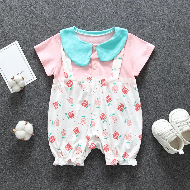 

Роза с принтом и с короткими рукавами комбинезон для новорожденных; Комбинезоны для малышей; Летнее платье из мягкой дышащей ткани один кус...