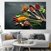 kitchen spoon grains spices canvas painting green plant posters and prints scandinavian wall art food picture for room decor