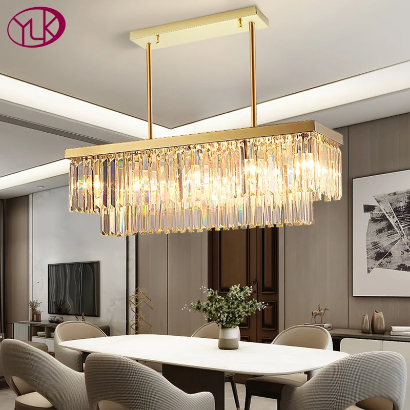 

YOULAIKE Modern crystal chandelier for dining room rectangle island gold led light fixture luxury home decor cristal lustre