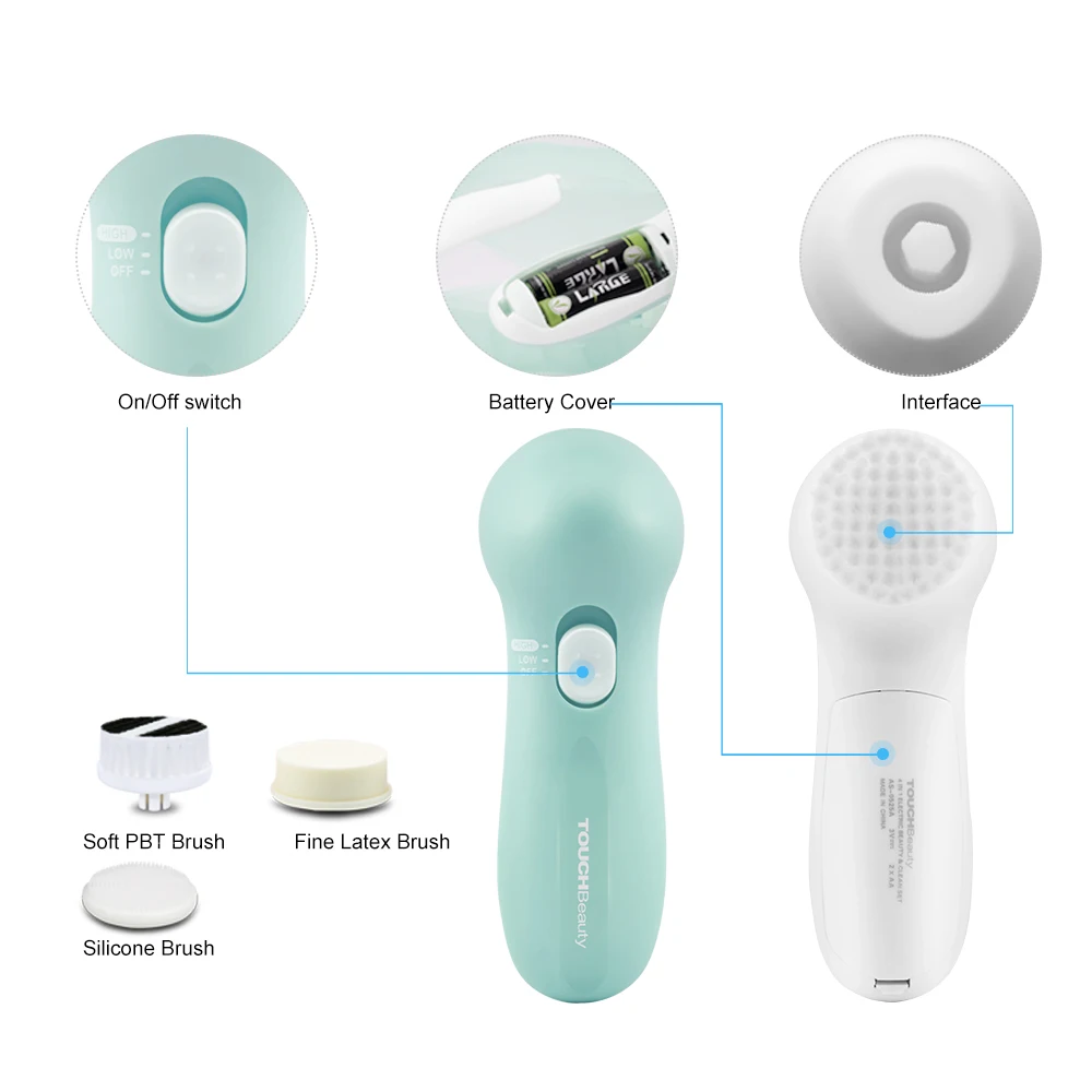 TOUCHBeauty Портативный 6 в 1 кисть для лица Очищение Системы массажер Очищающая щетка