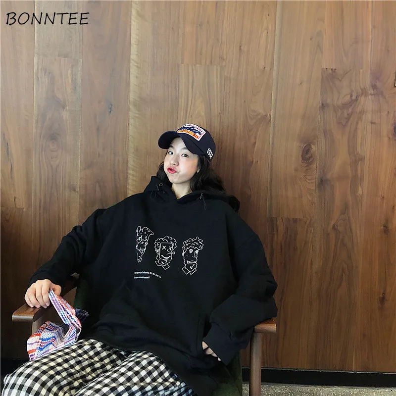 

Толстовки женские уличные большие модные свободные в Корейском стиле тонкие с принтом Kawaii Ulzzang мягкая женская одежда шикарная Повседневная