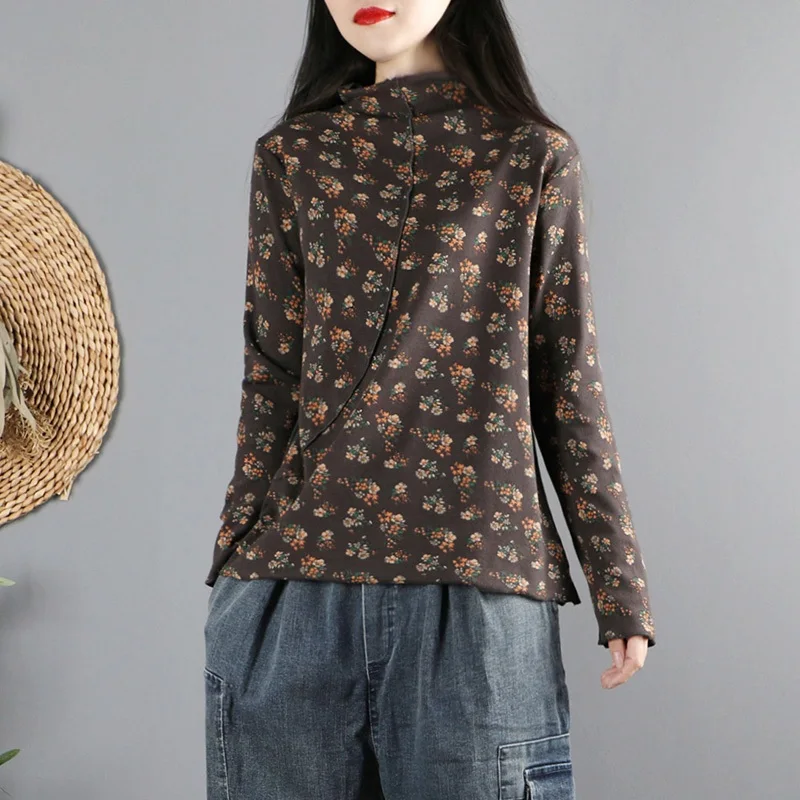 Женская рубашка-водолазка с цветочным принтом Элегантная блузка в Восточном