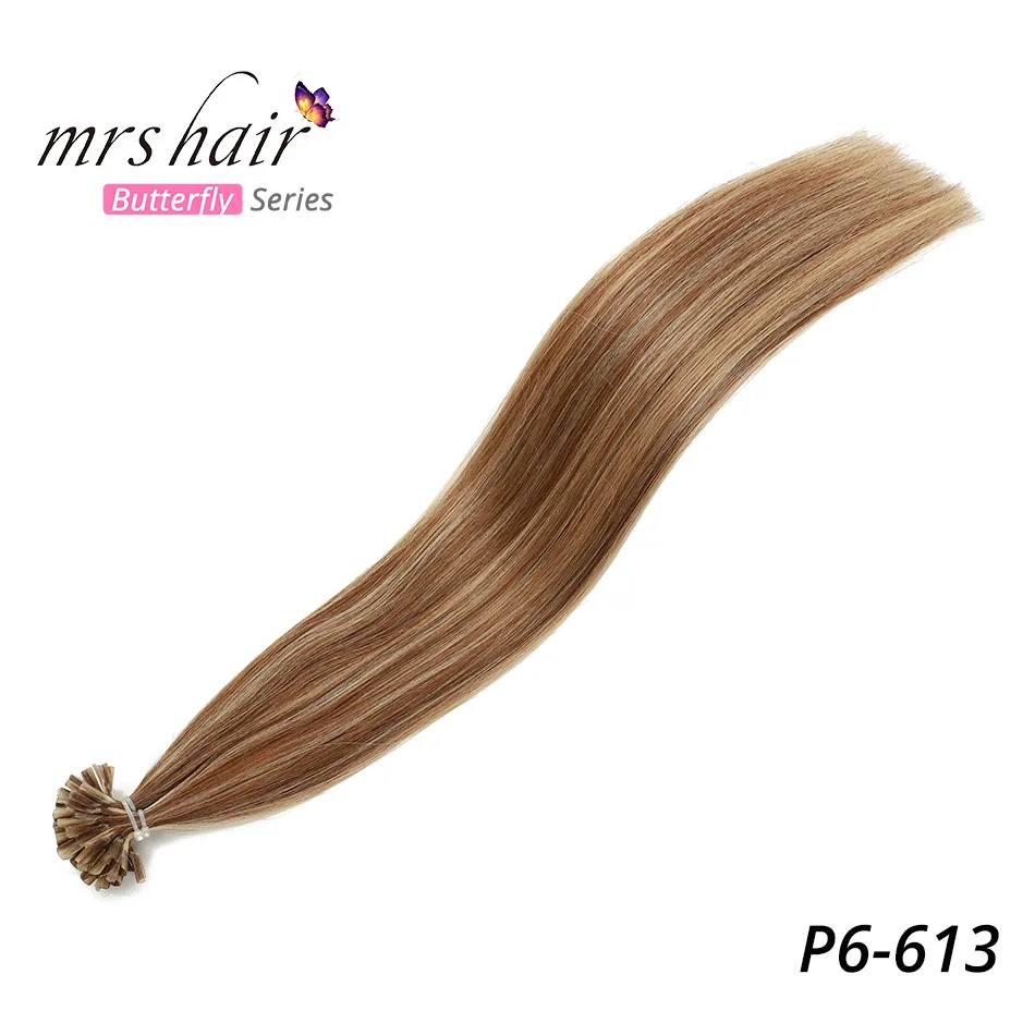 MRS HAIR 0,5 г/шт., 12 дюймов, накладные волосы, прямые, машинные, сделанные волосы Remy Nail, кератиновые, Предварительно Связанные человеческие волосы, 50 шт - Цвет: P6/613