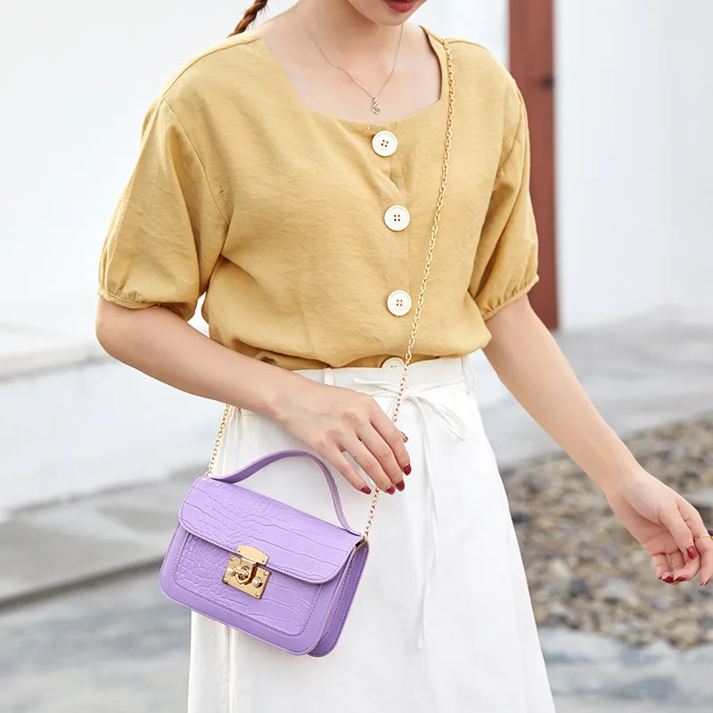 

Fashion Casual Women's Handbag Crossbody Messenger Shoulder Sling Chain Travel PU Envelope Crocodile Pattern Mini Square Bags