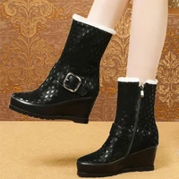 winter casual shoes women genuine leather wedges high heel snow boots female high top platform pumps shoes punk oxfords shoes
