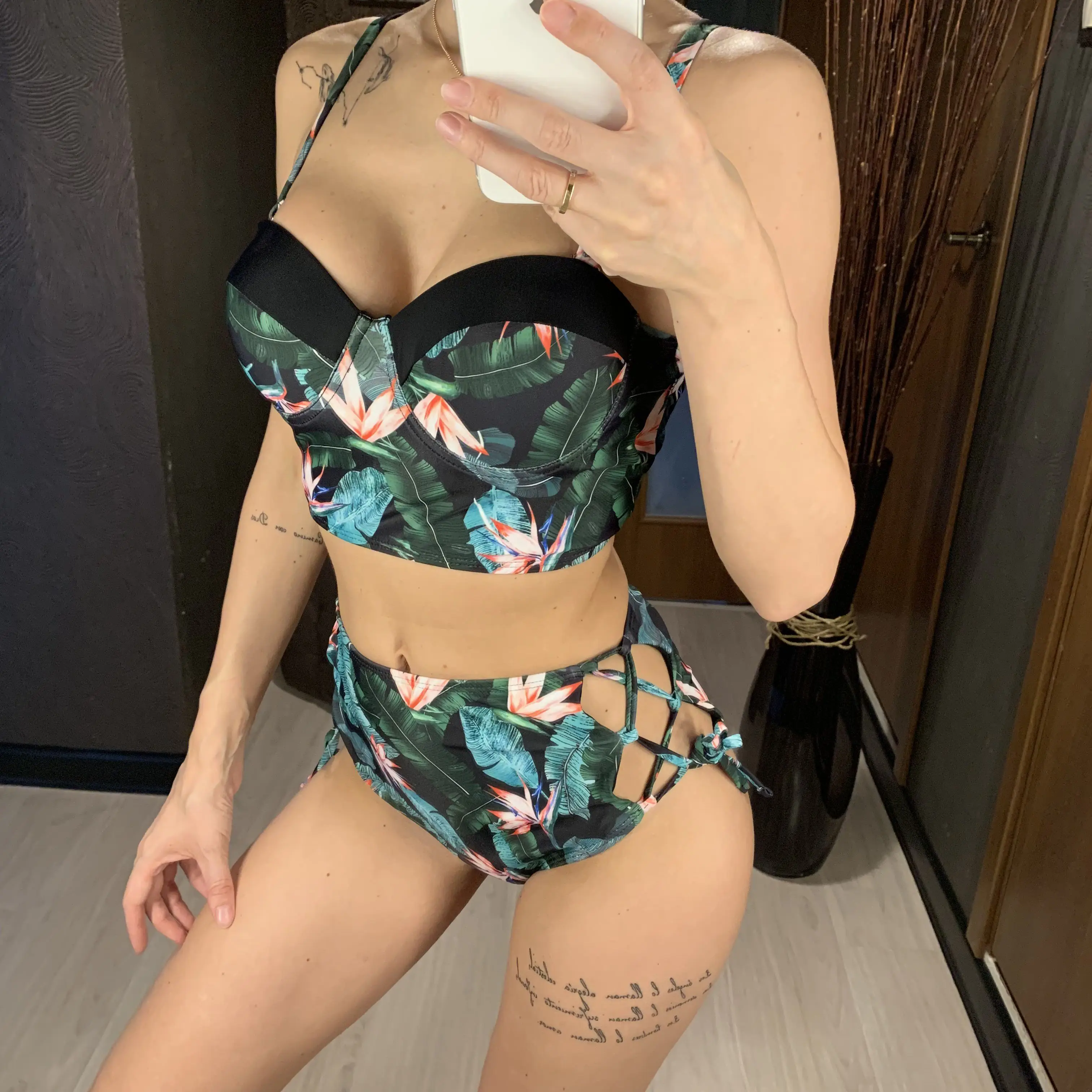 

2021 New High Waist Swimwear Women Swimsuit Print Bikini Bandage Bikinis Set Padded Bathing Suit Biquini Maillot de bain