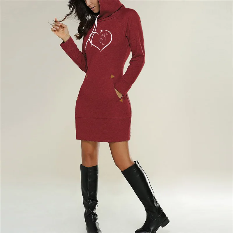 Осень-зима 2022 женское платье с капюшоном и принтом в виде кошки модные топы для