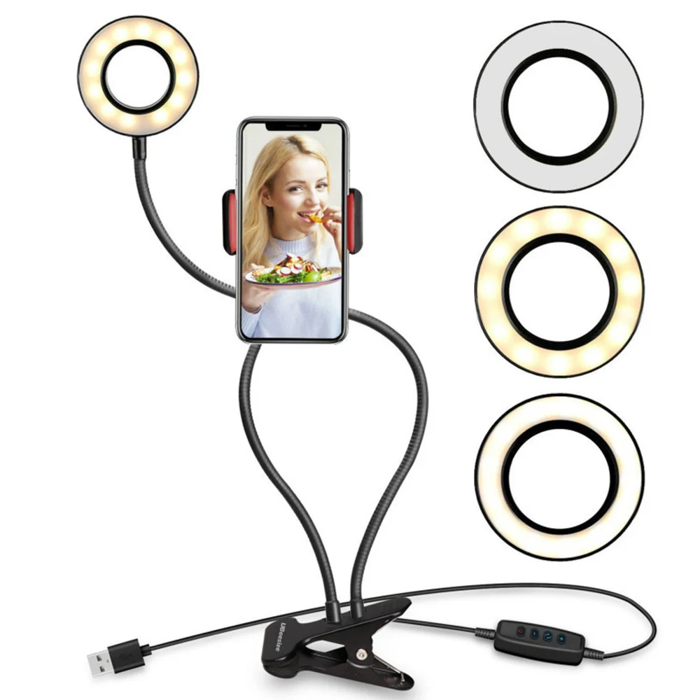 Светодиодный кольцевой светильник для селфи с держателем телефона Гибкая