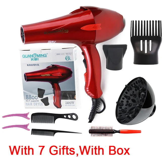 7 gifts with box 3 метра длинный провод высокое качество настоящий 2200 вт мощность воздуходувка фен профессиональный салон фен для волос фен для парикмахера и парикмахера - Цвет: 7 gifts with box
