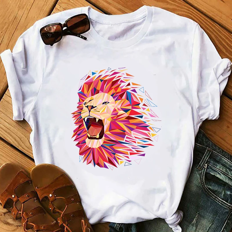

New Arrival T-shirt Fashion cool Lion Animal Printed Short Sleeves T Shirt Women Harajuku Cute Female T-shirt Funny Kawaii Tees