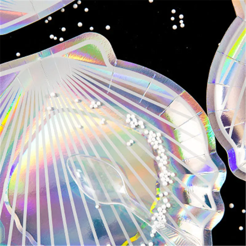 8 шт. Переливающаяся сверкающая оболочка бумажные тарелки для вечеринок посуда 9