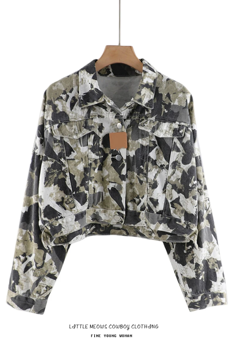 

2021 Spring New Tie-Dyed Retro Ultra-Short Coat Female BF Style Loose-Fitting Denim Clothes Women Causal Street Jeans Jacket