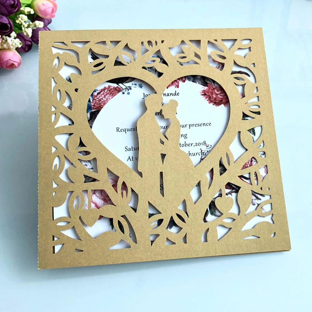 10 шт. пригласительные комплекты открыток с лазерной огранкой пустотелые