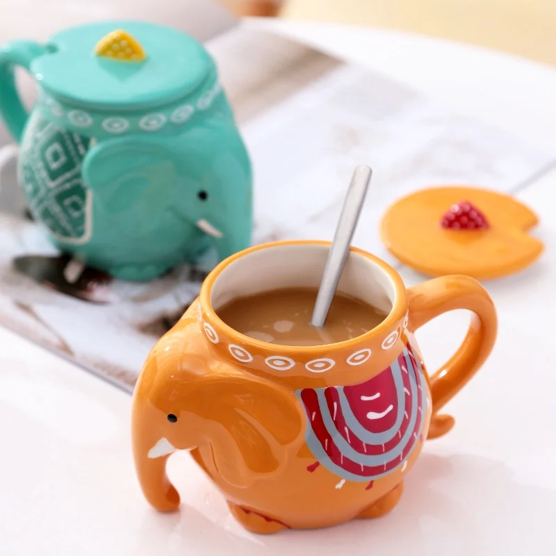 

Creative 3D Elephant Cups Hand Painted Underglaze Ceramic Animal Mugs Cartoon Home Kitchen Office Drink Ware Cute Mug Cup Gifts