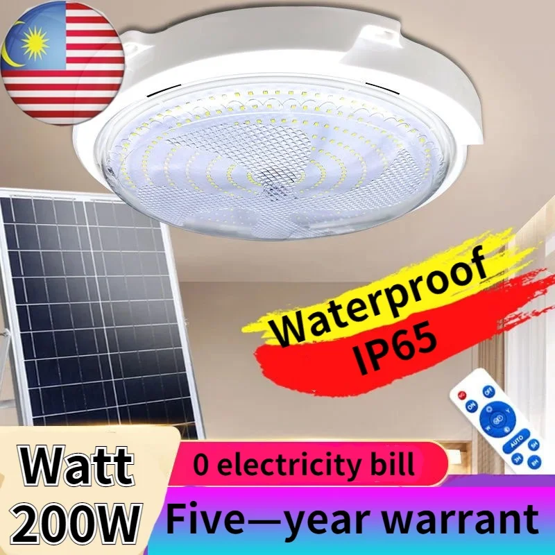 

100W~400W LED Solar Indoor Ceiling Light Bedroom Corridor Waterproof Light Three Color Remote Control