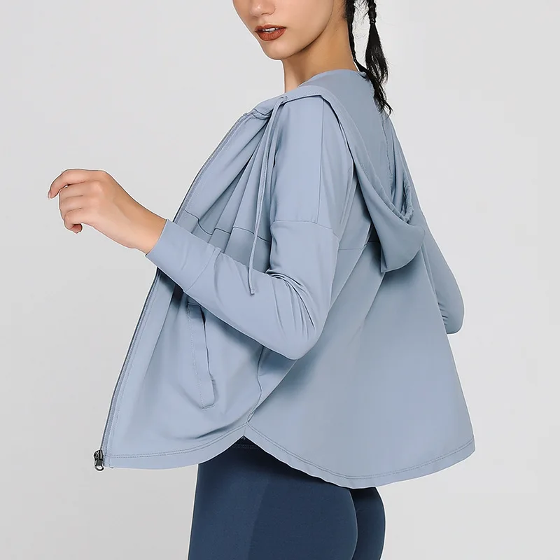 

Long sunscreen workout clothes women's mesh breathable long sleeved blouse loose casual sports running zipper jacket women