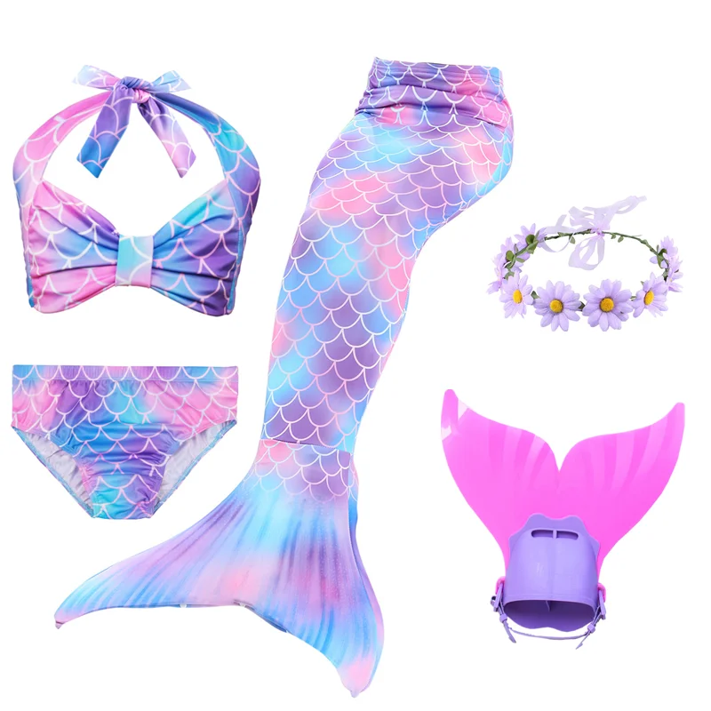 

Mermaid 5Pcs Swimsuit Children Bathing Suit Little Mermaid Tails for Girls Dress Kids Mermaid Cosplay Tails Swimming Costume