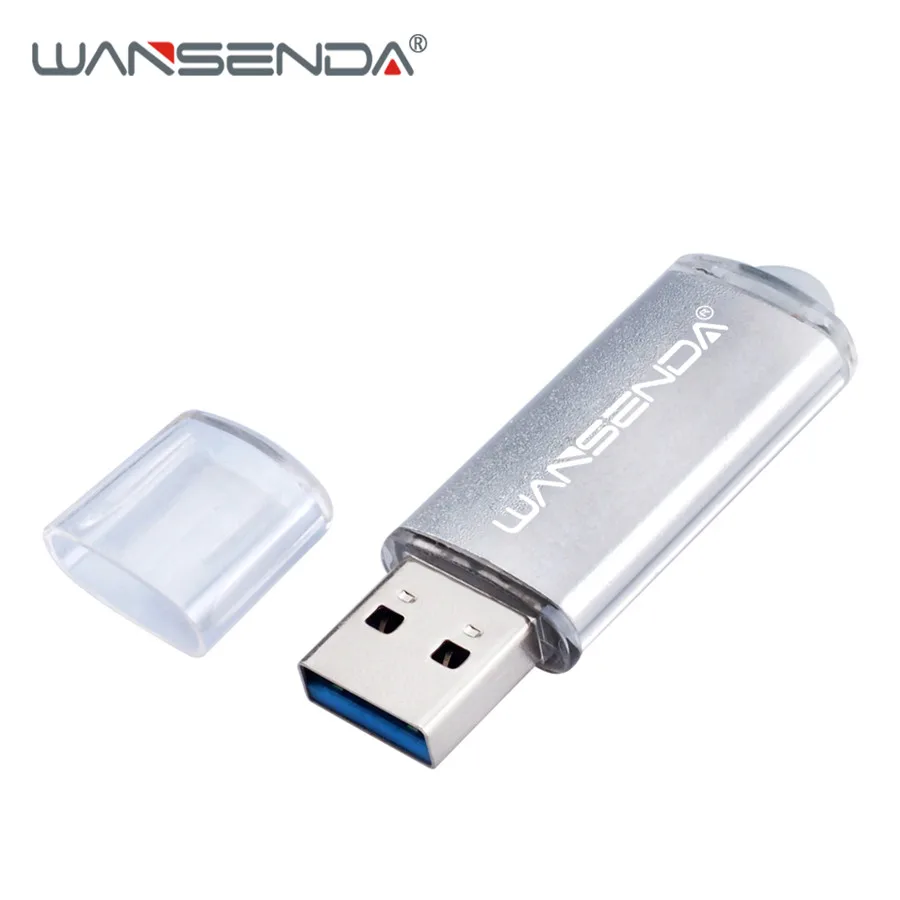Серебристый Новинка WANSENDA флеш-накопитель USB 3,0, 128 ГБ, 64 ГБ, металлическая ручка-накопитель, 32 ГБ, 16 ГБ, 8 ГБ, флешка, 256 ГБ, Высокоскоростной USB 3,0, флеш-карта памяти - Цвет: Серебристый