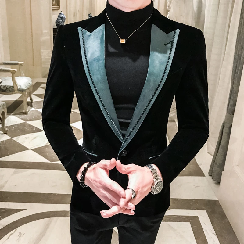 Замшевый костюм мужские Клубные блейзеры slim fit para caballero мужские Клубные костюмы куртки для вечеринок бархатный черный Стиль Блейзер с пайетками