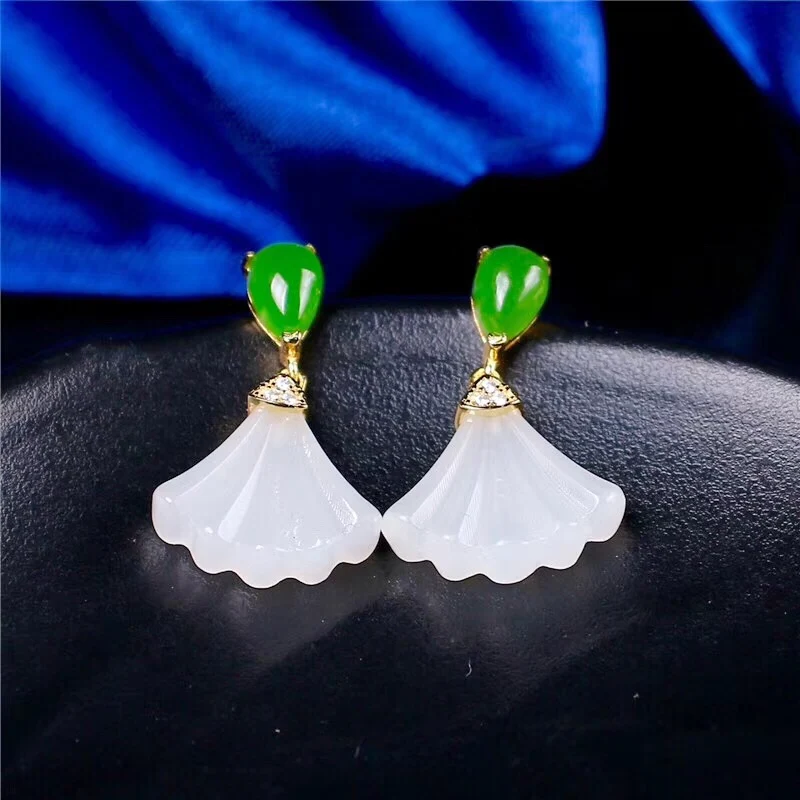 

S925 Silver Inlaid Hetian Jade Jasper Earrings for Women Jewelry