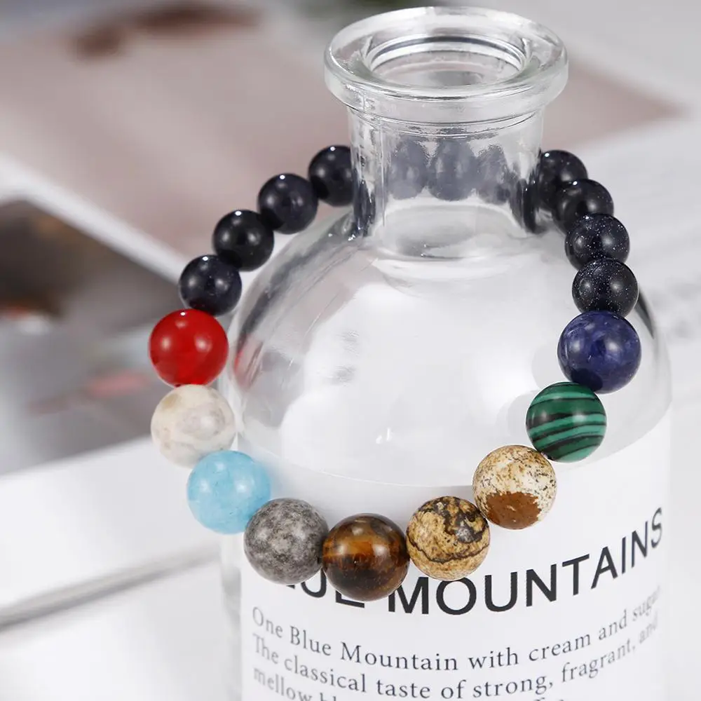 

Fashion Ethnic Style Eight Planets Natural Stone Elastic Beaded Bracelet for Women Men Gifts Accessories