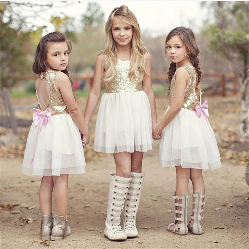 AA 3-10Y Children Baby Girl Dress Clothing Sequins Party Gown Mini Ball Formal Love Backless Princess Bow | Детская одежда и обувь