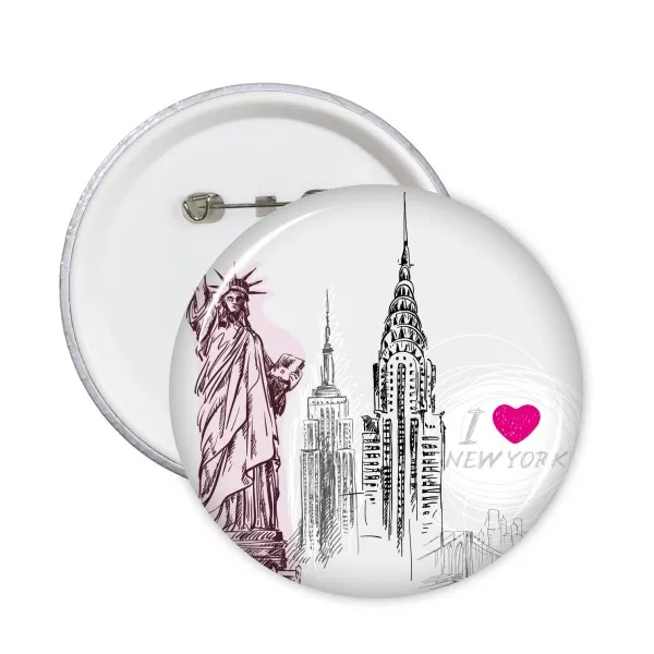

I Love New York Statue Of Liberty America Country City Round Pins Badge Button Clothing Decoration Gift 5pcs