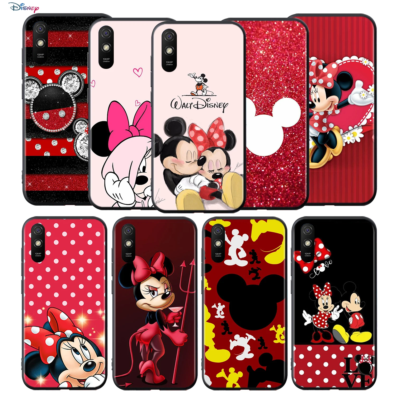 

Red Mickey Minnie For Xiaomi Redmi 10 10X 9T 9C 9C 8 7 5 K50 K40S Gaming 4G 5G Silicone TPU Soft Black Phone Case Fundas Coque