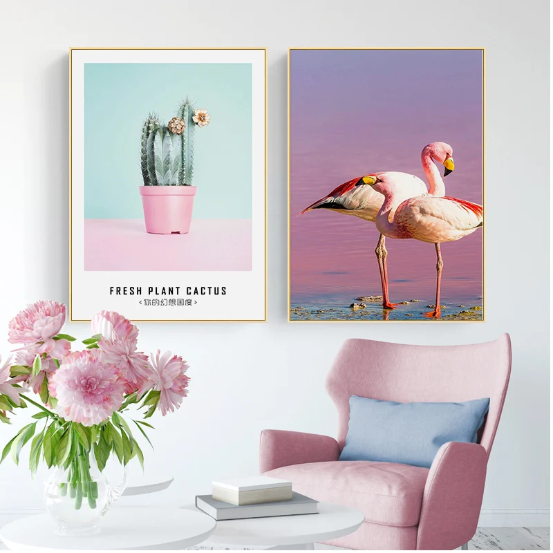 Nordic Розовый фламинго морской пейзаж на стену Арт холст картины Противоударная