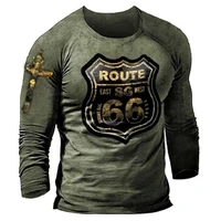 2022 oversizes mens clothing retro 3d t shirt route 66 printed street retro long sleeved casual breathable top men 5xl