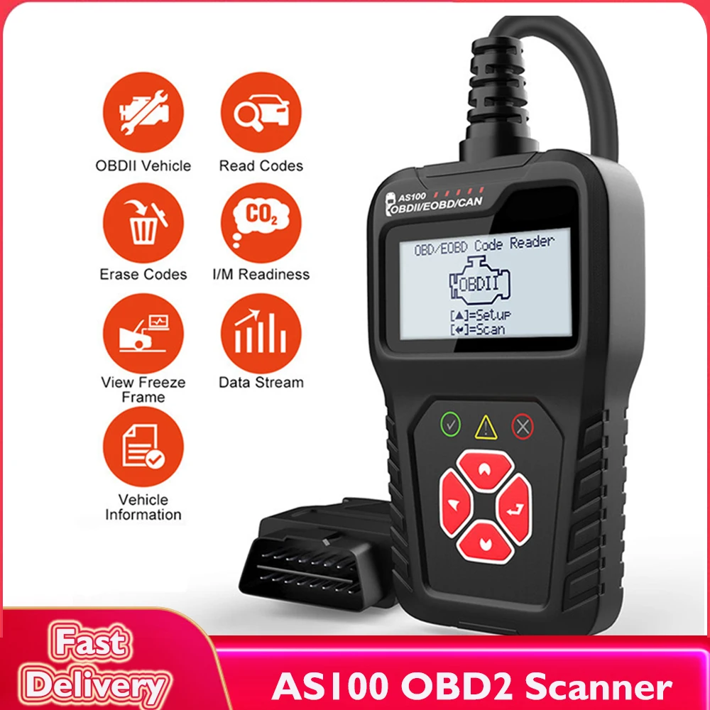 Диагностический Автомобильный сканер AS100 OBD2 многоязычный для считывания кодов